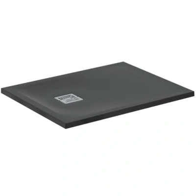 Imagen de Ideal Standard Ultra Flat S+, Plato de ducha rectangular ultrafino resina efecto piedra, 90 x 70 cm, Solid, desagüe lado corto, negro