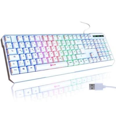 Imagen de Klim Chroma German Layout Teclado para Videojuegos QWERTZ alemán con Cable USB + Duradero, ergonómico, Resistente al Agua, Teclas silenciosas RGB Gamer PC, Mac, Xbox 1 PS4,
