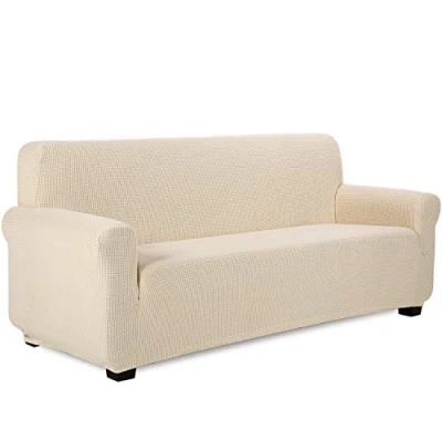 Imagen de TIANSHU Funda Elástica para sofá, Sofa 3 Plaza, Ajustables Fundas Elasticas, Proteger el de Sofá con Reposabrazos Antideslizante Antimanchas Lavable (Beige)