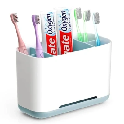 Imagen de GlasFlength Portacepillos de Dientes Electrico, Soporte Cepillo para y Pasta con 2 separadores Ajustables Base Antideslizante Lavabo Baño Gris (Azul)