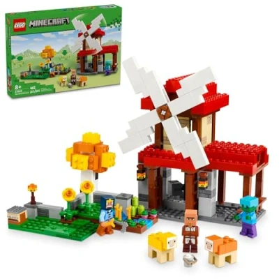 Imagen de LEGO Minecraft The Windmill Farm juguete de videojuego, juego construcción granja con minifiguras y equipo Minecraft, regalo cumpleaños temática zombi para niños,