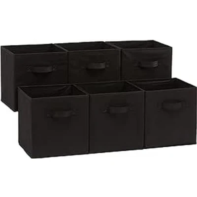 Imagen de Amazon Basics Cubos de almacenamiento tela plegables con asas, 26,6 x 27,9 cm, color negro, paquete 6 unidades