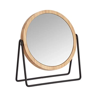Imagen de Amazon Basics Redondo Vanity Mirror, Montaje en Mesa, 19.2 x 7.3 cm, Negro, Bambú