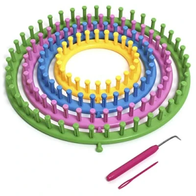 Imagen de iGadgitz Home U6988 Telar Redondo, Circular, Loom Knitting Set, Kit de Tejido (4 tamaños 14cm19cm24cm29cm) con Aguja Punto y Ganchillo Multicolor
