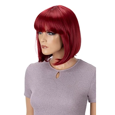 Imagen de CAISHA Peluca Bob Pelo Corto Cosplay Espectáculo De Teatro Resistente Al Calor Fibra Sintética Recta Rojo WB1