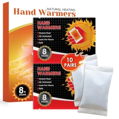 Imagen de 10 Pares Calentadores de Manos, 12h Manos Calientes, Calor instantáneo Bolsillos, Activados por Aire, Ideales para Actividades al Aire Libre