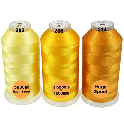 Imagen de New brothread Conjunto de 3 Diferentes Amarillo Colores Poliéster bordado Máquina Hilo Grande carrete 5000M para todas las máquinas