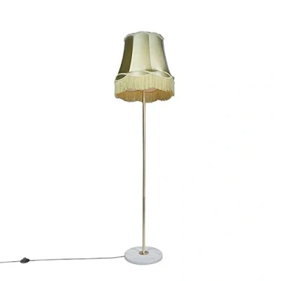 Imagen de Qazqa Retro/Vintage Lámpara de pie retro latón pantalla GRANNY verde 45 cm KASO Piedra/cemento/Textil/Acero Redonda Adecuado para LED Max. 1 x 60 Watt