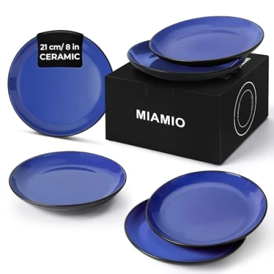 Imagen de MIAMIO Set de Plato/Plato Cena Vajilla Cerámica Gres Colección Le Papillon (Azul, 21 cm)