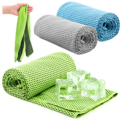 Imagen de com four® Toalla refrescante 3X para el Calor, cansancio, Esfuerzo, los Deportes, Las Quemaduras solares (3X paño Azul/Verde/Gris)