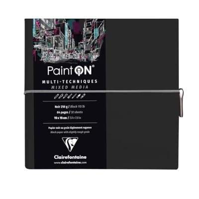Imagen de Clairefontaine 975439C Paint&#039;On Cuaderno cosido (64 páginas, 19 x cm, 250 g, cierre elástico, tapa negra)