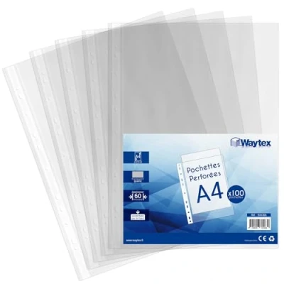 Imagen de Waytex 931305 Fundas perforadas (A4, granuladas, 60 micras, 100 unidades), transparente