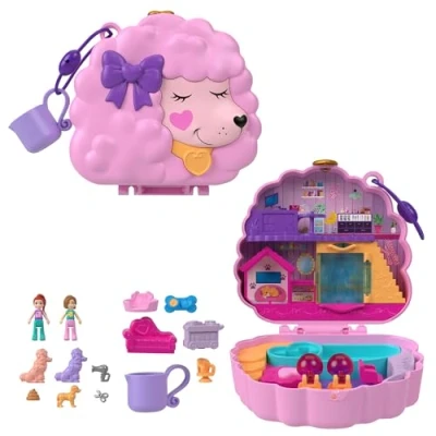 Imagen de Polly Pocket Peluquería de caniche Estuche Conjunto juego con muñecas y animalitos juguete, agua 2 piezas cambio color, HKV35