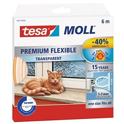 Imagen de tesamoll Silicona PREMIUM FLEXIBLE, Tira de Adhesiva para Sellar Brechas Ventanas y Puertas, Transparente, 6 m x 8 mm 7