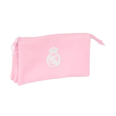 Imagen de Safta Real Madrid Femenino Portatodo Triple, Estuche Infantil, Niño, Ideal para Niños en Edad Escolar, Cómodo y Versátil, Calidad Resistencia, 22x3x12 cm, Color Rosa