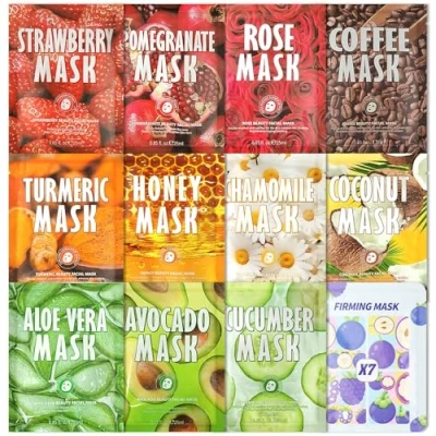 Imagen de 12 Types Pack de Mascarillas faciales,Mascarilla Hidratante,Daily Care Mascarilla Facial,Mascarilla Facial para Regenera y Nutre en profundidad,para Todo Tipo Pieles Hidrata