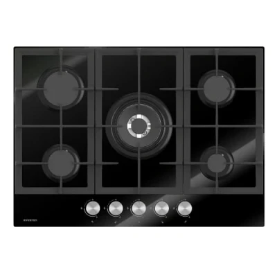 Imagen de INFINITON 78GLN52 Placa de Gas, 5 Zonas, Ancho 70cm, Negro, Quemador Triple Corona, Encendido electrónico