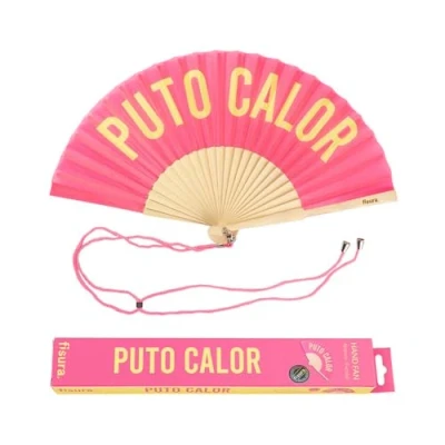 Imagen de Fisura Abanico original con mensaje “p*to calor. de madera moderno y gracioso. rosa amarillo. cuelga abanico. 42,5 x 23 cm.