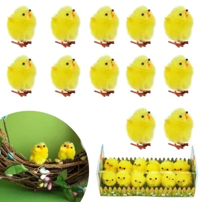Imagen de 12 pollitos de felpilla amarillos Pascua esponjosos, adorables y lindos útiles para cestas decoraciones trilby, tamaño: 3,6 cm (12 amarillos)