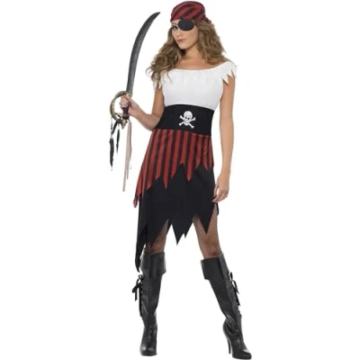 Imagen de Smiffys Disfraz de moza pirata, con vestido y adorno para la cabeza