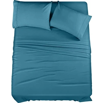 Imagen de Utopia Bedding Juego de sábanas 4 Piezas, Microfibra cepillada, Resistente al Encogimiento y a la decoloración, fácil Cuidado (matrimonial, Azul Mezclilla)