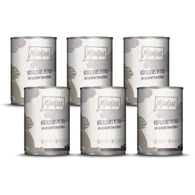 Imagen de MjAMjAM comida húmeda premium para gatos delicioso caballito sobre calabaza al vapor, pack de 6 (6 x 400 g), sin cereales con extra carne