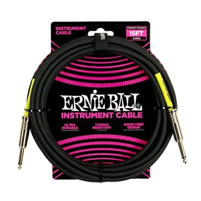 Imagen de Ernie Ball Cable para instrumento clásico jack recto/recto 4,5 m. Negro
