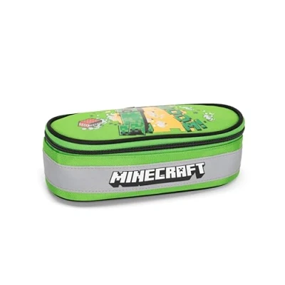 Imagen de Minecraft estuche escolar oficial Minecraft, ovalado para niños, ideal guardar la papelería, con divisor interior trabillas elásticas, práctico cierre de cremallera, 22 x 7 9,5