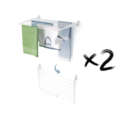 Imagen de foxydry Fold, tendedero de pared, vertical, plegable interior y exterior, aluminio acero, 82 x 50 cm (blanco cierre hacia abajo, 2 Fold 80)