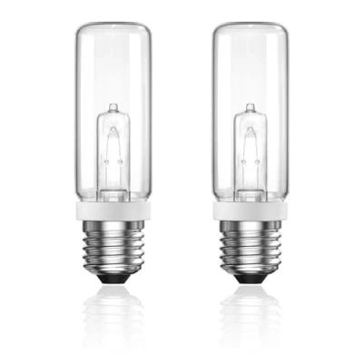 Imagen de TobeBright 100W Bombilla Tubular E27 Halogeno Blanco Cálido 2800K Regulable 1291LM Lampara Halogena para Estudio, Oficina, Salón, Dormitorio, 230V, Paquete de 2