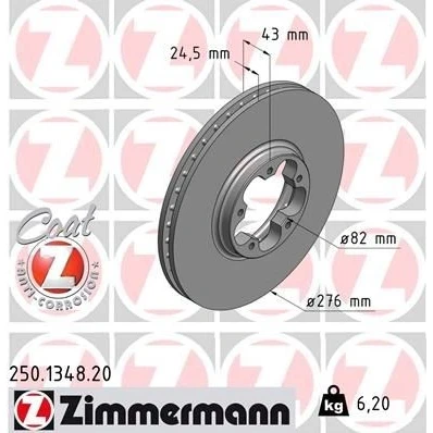 Imagen de ZIMMERMANN COAT Z 250.1348.20 Disco de freno 276 24 5/5 5 100 ventilación interna revestido FORD: Transit Mk5 Furgón, Bus