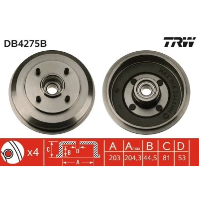 Imagen de TRW DB4275B Tambor de Freno con apoyo, sin anillo sensor ABS 243 FORD: Focus Mk1 Hatchback