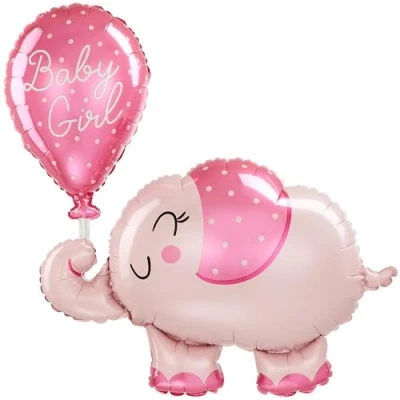 Imagen de Anagram globo de papel aluminio con diseño elefante rosa y niña como decoración regalo para el nacimiento un bebé tamaño: 73 x 78 cm aire helio