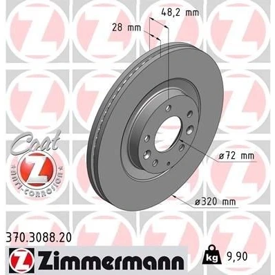 Imagen de ZIMMERMANN COAT Z 370.3088.20 Disco de freno 320 28 8/5 5 114 ventilación interna revestido altamente carbonizado MAZDA: CX 7