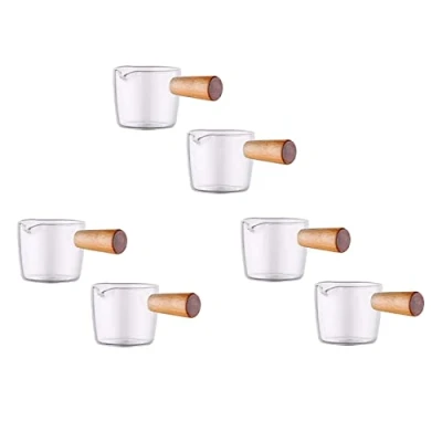 Imagen de Fegtrty 6PCS Crema de vidrio transparente con madera, mini jarra leche para café, 50 ml