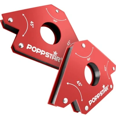 Imagen de Poppstar Escuadra magnetica para soldar grande (Juego de 2 pzas), Fuerza adhesión los imanes soldar: 34 Kg, ángulos 45, 90, 135
