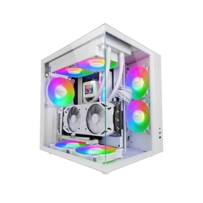 Imagen de Mars Gaming MCV One, Caja ATX, Doble Cristal Templado Continuo, Ventilador Trasero FRGB 12cm, Estructura Cámara, Semitorre PC Compacta, Soporte Refrigeración Líquida hasta 240mm, Blanco
