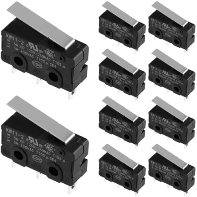 Imagen de VILLCASE 10 unidades AC 5 A 125/250 V 3 pines SPDT 1NC 1NO mini Micro Switch con brazo de palanca, palanca bisagra recta corta interruptor momentáneo conmutador extremo para dispositivos