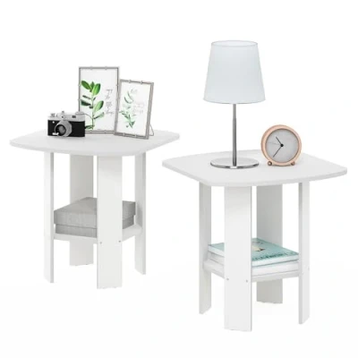 Imagen de Furinno Design Simple Mesa Auxiliar Ovalada, Madera de ingeniería, Blanco, Paquete 2