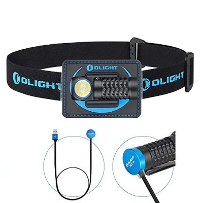 Imagen de OLIGHT Perun Mini Kit Linterna Frontal LED Recargable de Cabeza Pequeña Alcanza a 100 m,IPX8 Impermeable,Faros Delantelos para Niños al Aire Libre y Vida Cotidiana