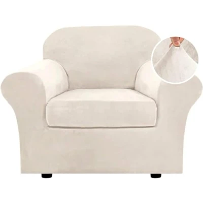 Imagen de LINGKY Funda De Sofá Terciopelo Universal con 2 Fundas Cojines Separadas, Felpa Elástica Ultra Suave Antideslizante Protector Muebles Fondo Elástico (Marfil,1 Plaza (80 120cm))