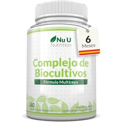 Imagen de Complejo de Bio Cultivos 180 Cápsulas Alta Potencia Suministro Para 6 Meses Cepa Múltiple Vegetariana Con Lactobacillus Acidophilus y Bifidobacterium Nu U Nutrition