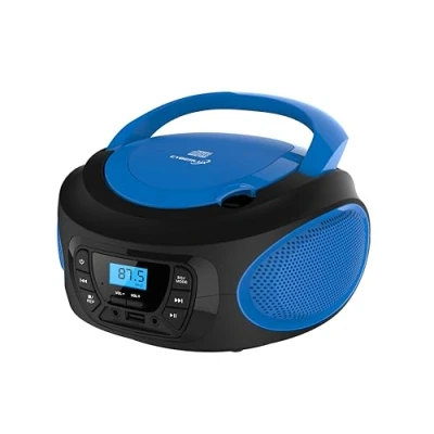Imagen de Boombox Reproductor de CD portátil CD/CD R USB Radio FM Entrada AUX IN Toma para Auriculares niños estéreo Sistema Compacto (Azul Cobalto)