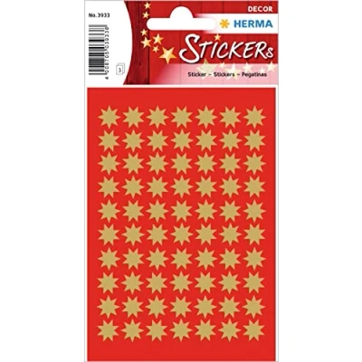 Imagen de HERMA 3933 Pegatinas navideñas, estrellas doradas de 8 puntas (diámetro 10 mm, 210 pegatinas, papel), autoadhesivas, etiquetas adhesivas permanentes para Navidad, regalos, manualidades, calendario