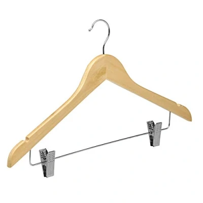 Imagen de COM FORT HOUSE Percha de Madera Maciza Color Blanco, Natural con Pinzas Gancho Giratorio Ideal para Faldas Pantalones y Vaqueros