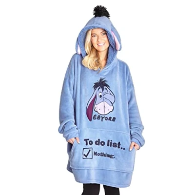 Imagen de Disney Stitch Sudadera Mujer Manta con Capucha de Forro Polar, Talla Única, Oversize Regalos para (Azul Eeyore)