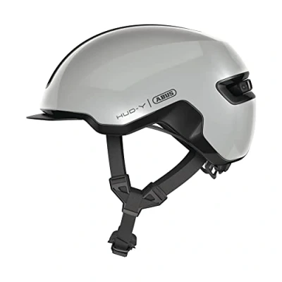 Imagen de ABUS Urban Helmet HUD y con luz trasera LED magnética recargable cierre magnético casco de bicicleta moderno para uso diario hombres mujeres gris brillante, talla M