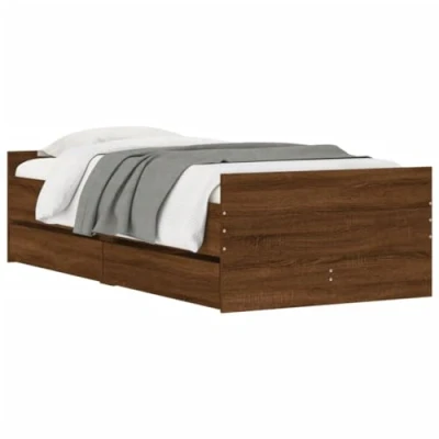 Imagen de vidaXL Estructura de Cama con Cajones, Somier Listones Almacenaje, Armazón Base Cama, Mueble para Dormitorio, Roble Marrón 90x190 cm