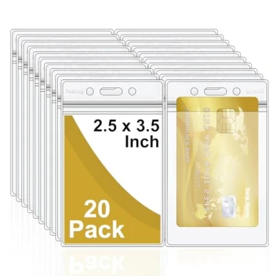 Imagen de Fushing 20 portatarjetas de identificación doble resistente, vertical transparente con cremallera resellable