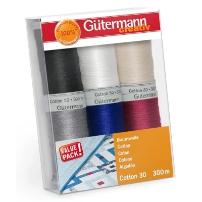 Imagen de Guetermann Gutermann 734022 1 Juego de 6 bobinas Hilo Coser, tamaño 30, 100 m, algodón, Multicolor, Talla única, 600